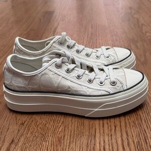 Women's Valentino Cream Canvas Platform Sneakers